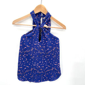 EVEREVE NWT Allison Joy Blue Halter Neck Keyhole Blouse // XS